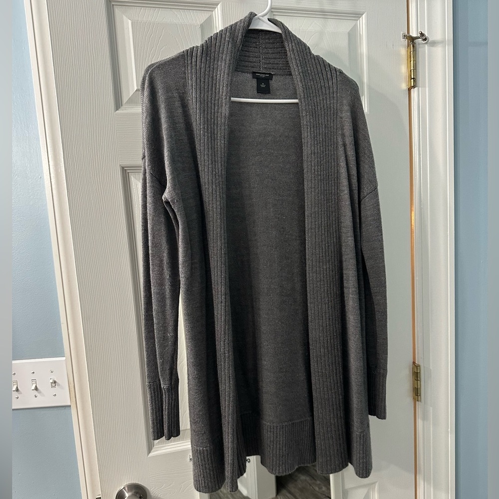 Ann Taylor Charcoal Gray Long Open Cardigan